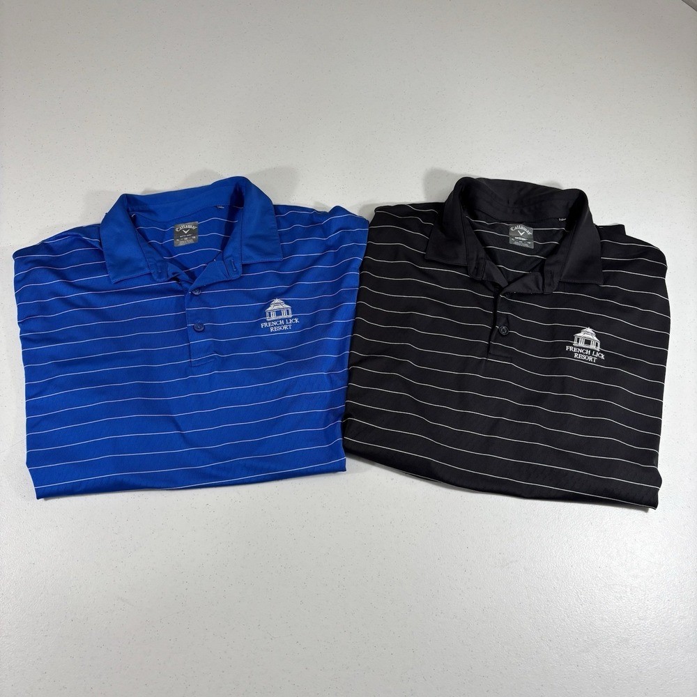 Lot 2 Callaway Men's XL Opti Dri Short Sleeve Black/Blue Polo French Lick Resort